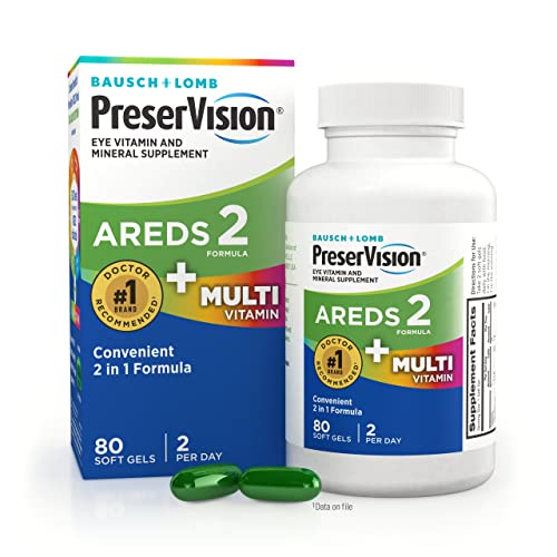 Image of PreserVision AREDS 2 + Multivitamin Eye Vitamins, 2-in-1, 80 Softgels | AREDS 2 eye health supplement, lutein, zeaxanthin, zinc, vitamins C D E, macular support*, #1 eye doctor recommended brand1