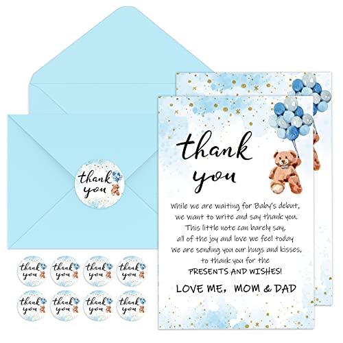 Kisston 50 Sets Baby Shower Thank You Cards 50 Bear Kid Thank You Notes With 50 Envelopes And Stickers Baby Shower Card Baby Shower Card Gift Baby Card For Gender Reveal Baby Shower (Blue) #TOP22
