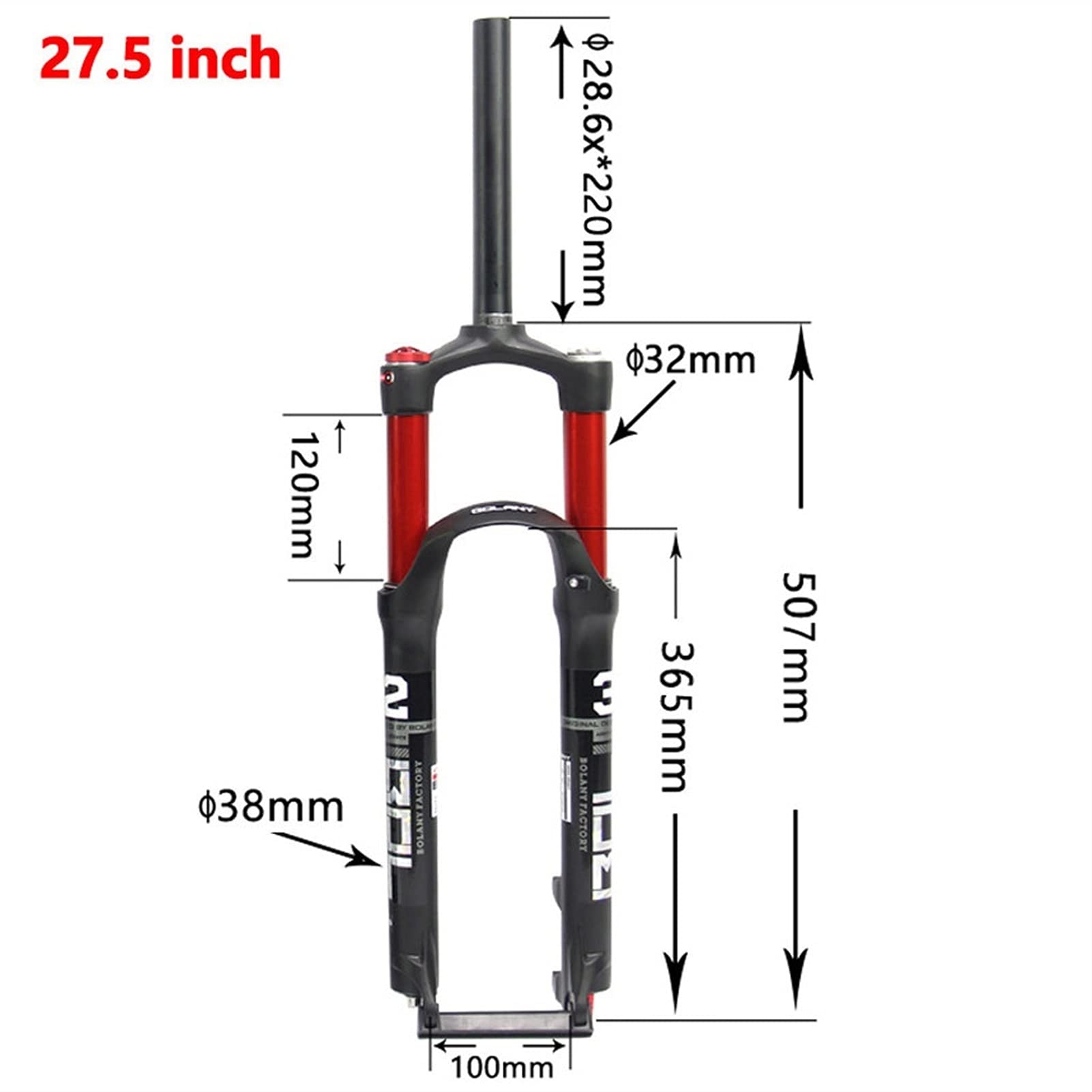 Horquilla de suspensión MTB 26/27.5/29 con 100 mm de Recorrido, Tubo Recto de 28.6 mm, Cierre rápido QR de 9 mm, Doble cámara, Corona de aleación de Aluminio para Bicicleta de Mont
