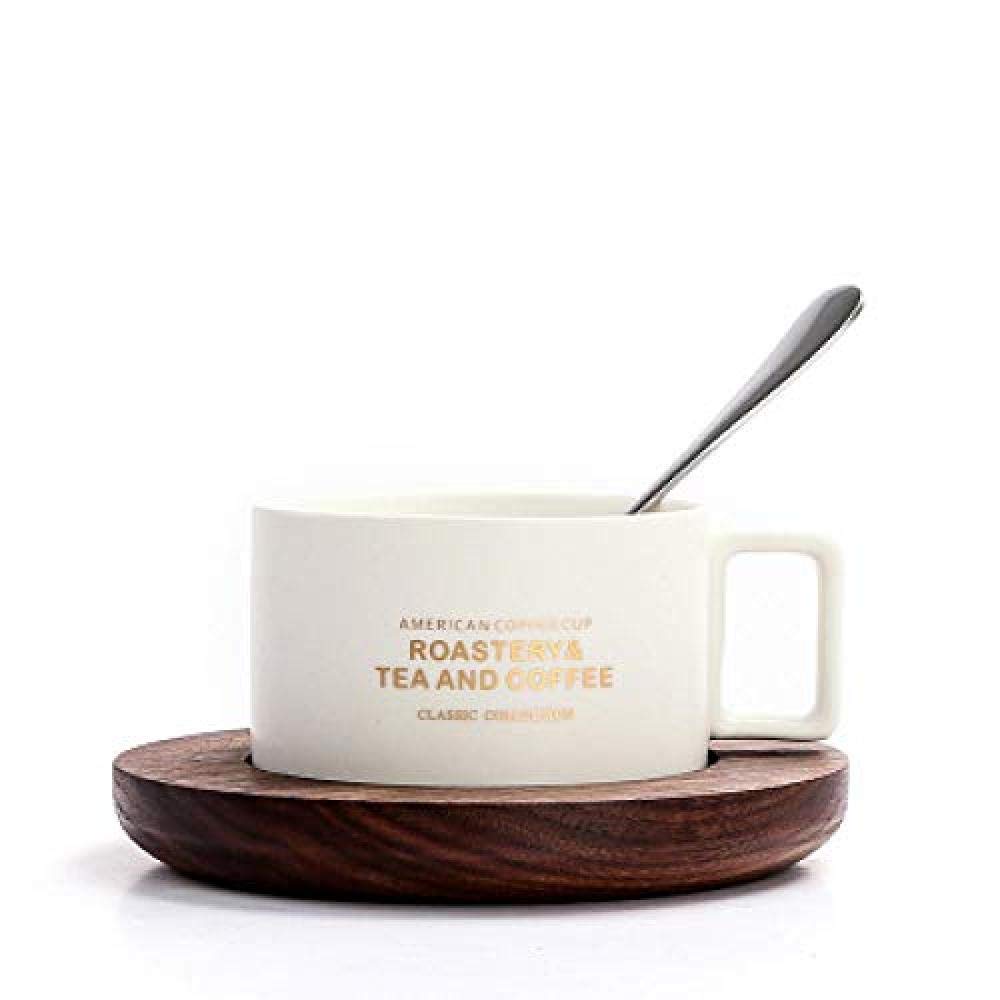 Tazas de café de Estilo Americano creativo con cuchara juego de té Continental Taza de té Simple hogar de Color Mate tazas de café de cerámica@C@F