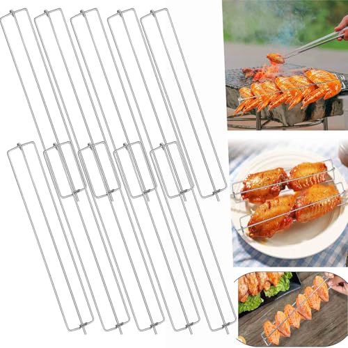 Chicken Wing BBQ Fork - 10 Packs Chicken Wing Rails for Grill Stainless Steels Clamping Wing Rails Flat Grilling Tool Set for Outdoor Barbecue Picnic (10 Packs)
