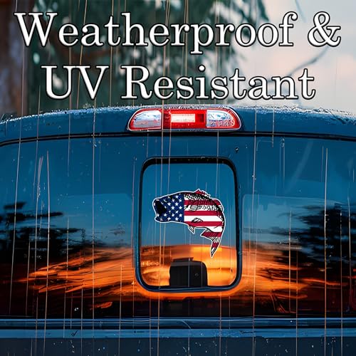 Image of USA Flag Fishing Bass Fish Sticker Decal Fishing Bumper Sticker Fish Auto Decal Car Truck Boat RV Patriotic Tackle Box Fisherman (5 Inch)