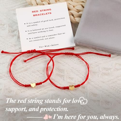 Red String Bracelet, Red Bracelets for Women with Gold Heart as Kabbalah Protection Jewelry, Handmade Mother Daughter Jewelry as Red Ribbon Week Gifts for Family Friends Girls3