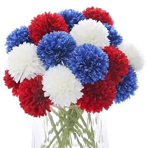 Kimuras Cabin 21Pcs Fake Ball Flowers 4th of July Artificial Chrysanthemum Flowers Fake Mums Flowers Memorial Day Home Decor Table Centerpieces DIY Patriotic Decor FlowersRed White Blue