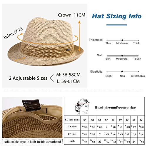 Image of Fancet Packable Straw Fedora Panama Sun Summer Beach Hat Cuban Trilby Men Women 56-67cm