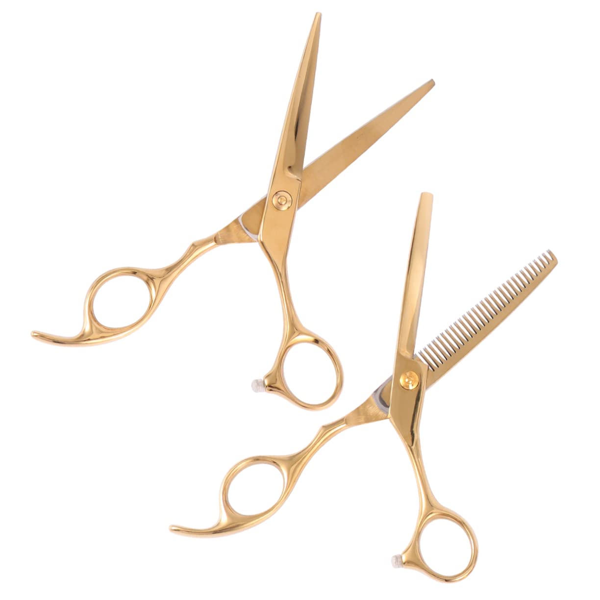 FOYTOKI 2Pcs Professional Hair Cutting Scissors Set Ergonomic Stainless Steel Hairdressing Tools for Salon Home Use Stylish Golden Design for Comfortable Hair Cutting Thinning