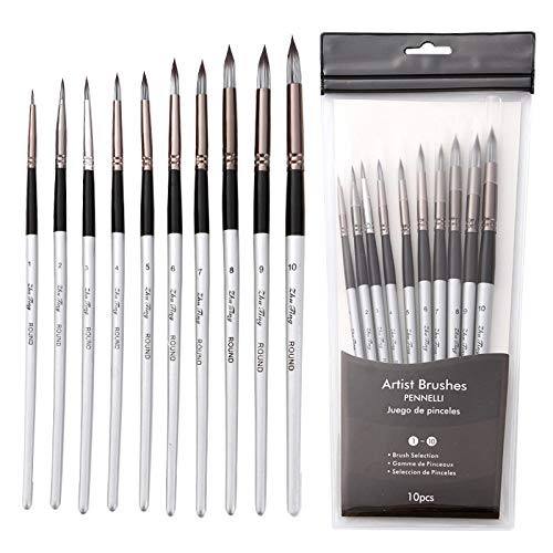 Artist Watercolor Paint Brushes, 10 PCS Round Pointed Tip Paint Brushes Set for Water Color, Acrylic Oil, Gouache, Ink, Detail, Tempera, By Number Model Art Paintbrush