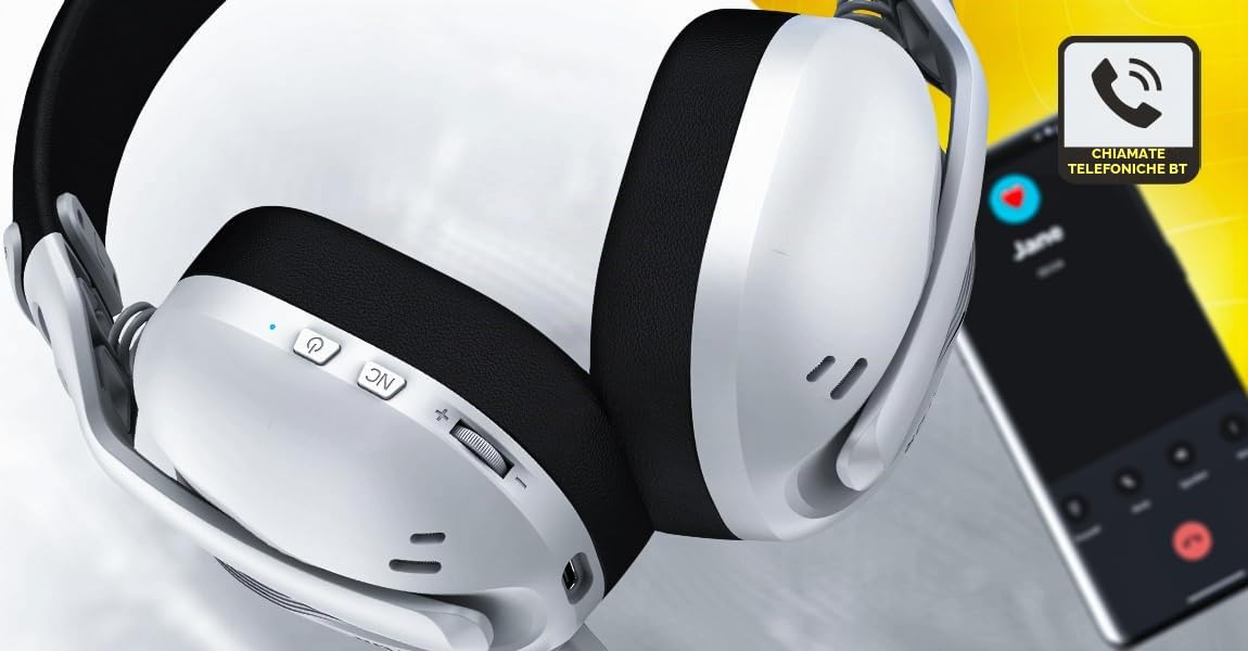 HATOR Hyperpunk 3 Wireless Gaming Headset - Wireless Hi-Res Audio, Hybrid ANC, driver da 40 mm, Bluetooth e 2.4 GHz, batteria da 45 h, microfono rimovibile, USB-C - per PC, PS5, nero