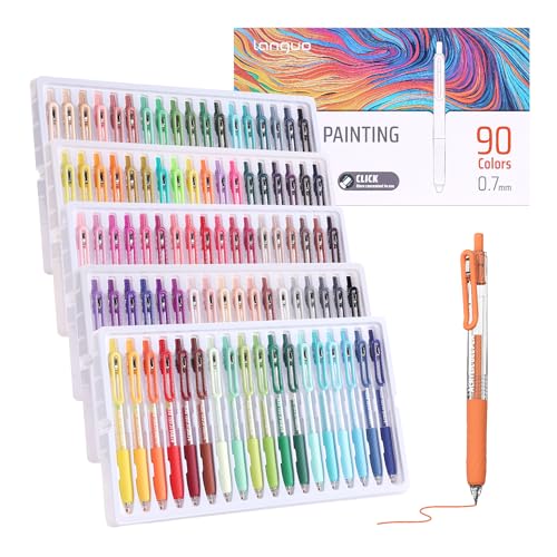 languo Retractable Acrylic Gel Pens for Colouring 90 Colours Click Acrylic Paint Pens Set with 0.7mm Tip Coloured Gel Pens for Black Paper Rock Glass Fabric DIY and Arts & Crafts Supplies