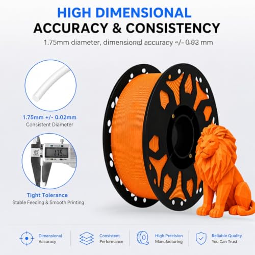 Image of FILAMONT PLA+ 3D Printer Filament 1.75mm, High Strength & Low Warp Printing Material, Dimensional Accuracy ±0.02mm, Vacuum Sealed with Desiccant, 1kg Spool (Orange)