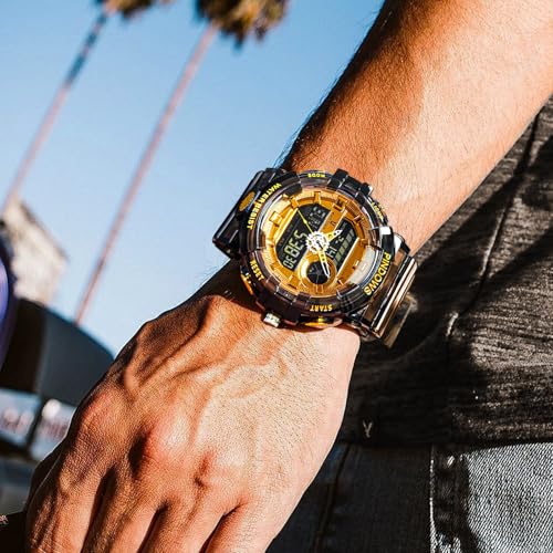 Image of PINDOWS Watch for Men, 50M Waterproof Analog Digital Watches Watch Outdoor Sports Electronic Watch Date Multi-Function LED Alarm Stopwatch.