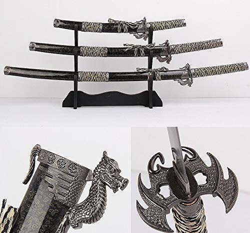Kawashima_sword Decorative Swords with Wooden Stand Real Steel Blade Japanese Katana No Sharp Supply-Red/Black Color (Black)