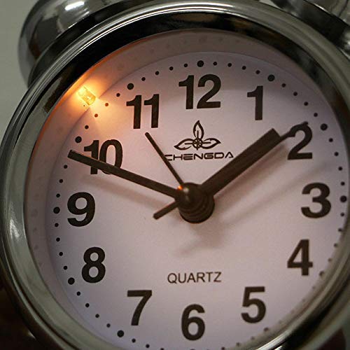 Image of Vintage Twin Bell Table Top Alarm Clock with Night LED Light Analog Display Extra Loudly Alarm Sound Steel Clock for Wake-Up Time Morning Walk Home Decor (Silver-White, 11cm)