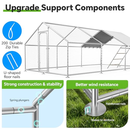 Image of 19.8x9.7 FT Extra Large Metal Chicken Coop, Walk-in Poultry Run