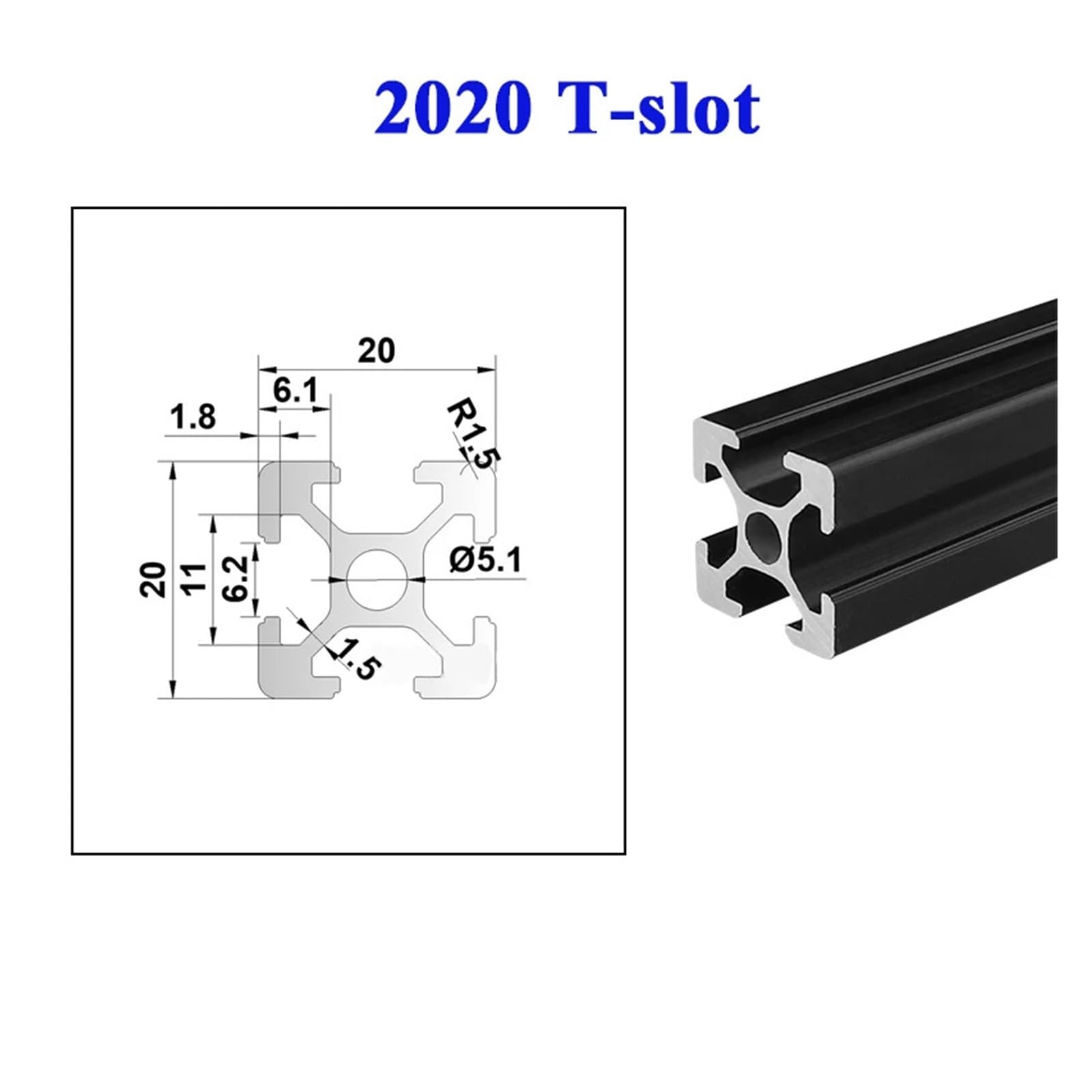 6063-T5 2020 Profil aluminiowy z rowkiem T