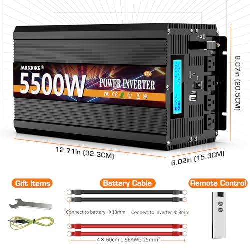image for JARXIOKE 5500 Watt Power Inverter 12V DC to 110V 120V Converter for Fa