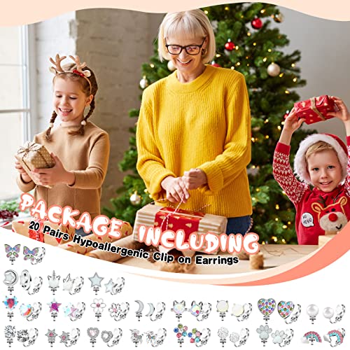 Sasylvia 20 Pairs Colorful Clip On Earrings Anti Sensitive Clip Earrings Crystal Flower Heart Star Animal Pearl Rainbow Non Pierced Earrings For Women Cute Clip On Earrings Set For Kid Girls #TOP3