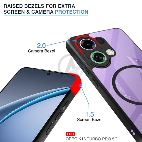 Image of AESTMO Oppo K13 Turbo /Turbo Pro 5G 5G Back Cover | 360 Protection | Crystal Clear Hard Back Transparent | Compatible with MagSafe Accessories (PC+TPU, Black Bumper)