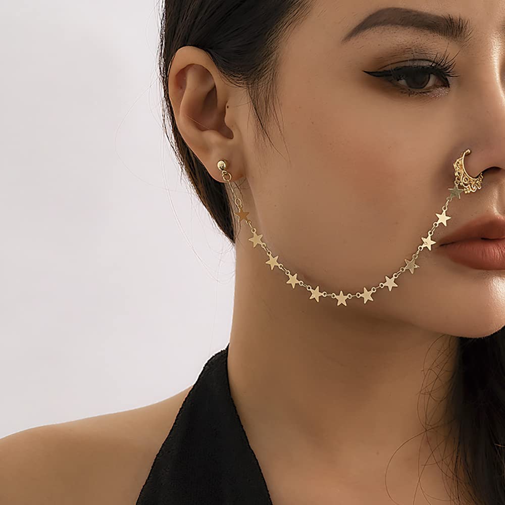 Denifery Nose Rings Hoop Chain Fake Septum Ring Non