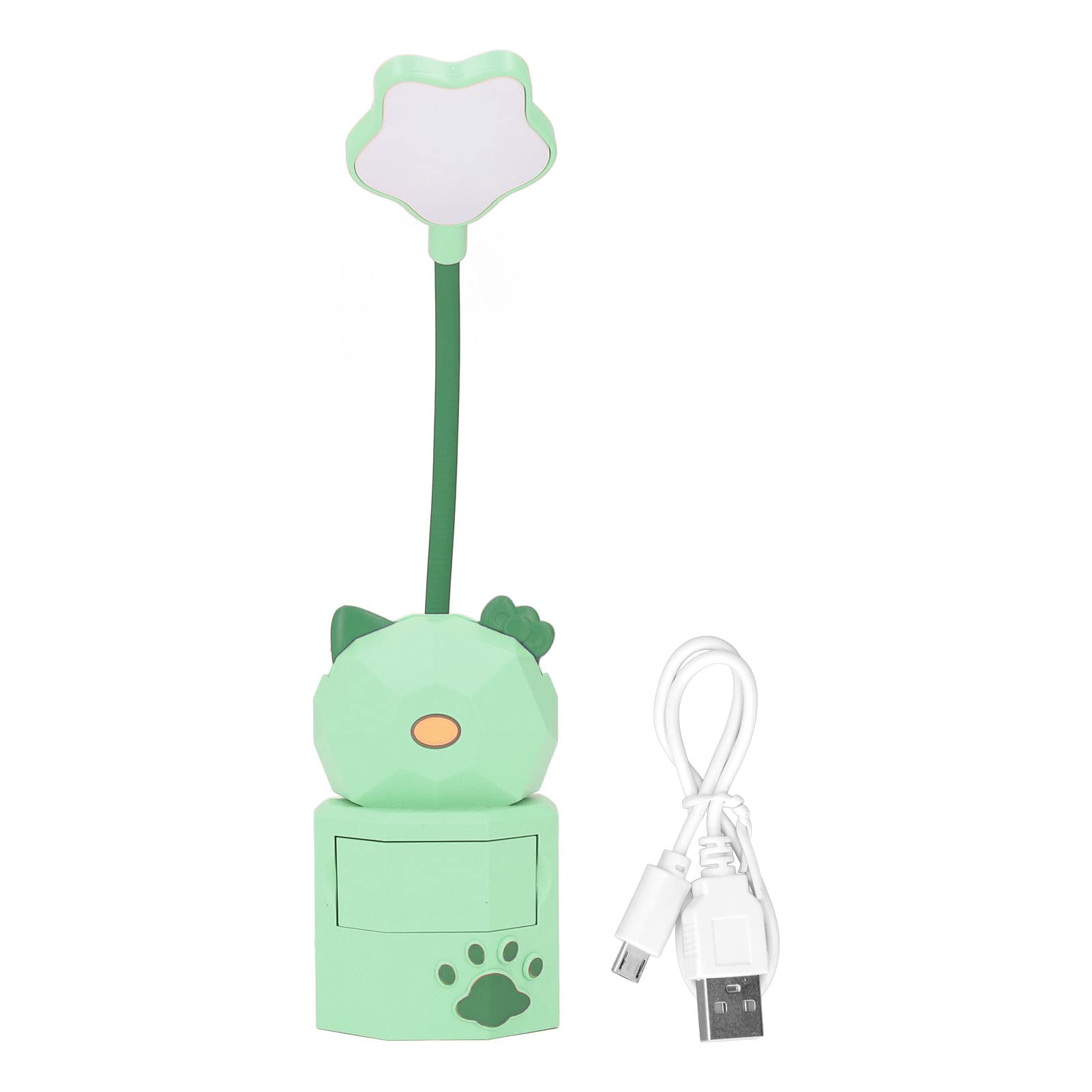 Aoveew Lámpara LED de escritorio con carga USB, bonita luz cálida de dibujos animados, luz de mesa con caja de almacenamiento para oficina y estudio (verde)