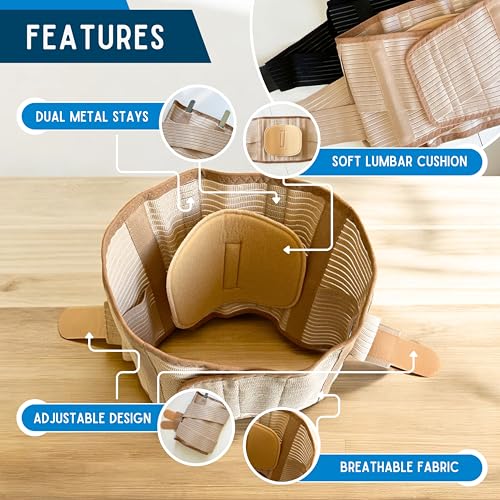 Lumbosacral Back Support Lumbar Back Brace Adjustable, Breathable Corset Back Support Belt Back Brace for Lower Lumbar Pain Relief for Men and Women (Beige, 26cm Height (45-55) XSmall) - Image 3