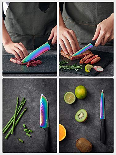 DEIK Knife Set, High Carbon Stainless Steel Kitchen Knife Set 16 PCS, Titanium Coating for Anti-rusting and Sharp, Super Sharp Cutlery Knife Set with Acrylic Stand and Serrated Steak Knives