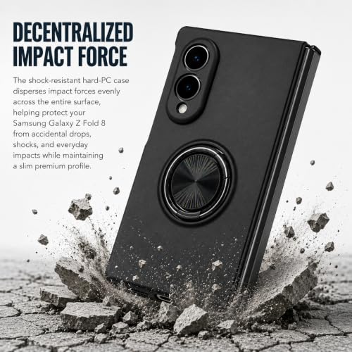 Image of amazon basics for Samsung Galaxy Z Fold 8 5G Case with Magnetic Ring Holder, 360 Rotating Bracket, Hinge Protection Slim Anti-Drop Shockproof Case (Black)