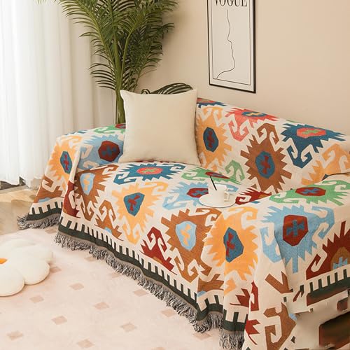 Czyminrout Boho Decke Sofadecke mit Quaste，Aztekischer ethnischer Stil Decke gewebte...