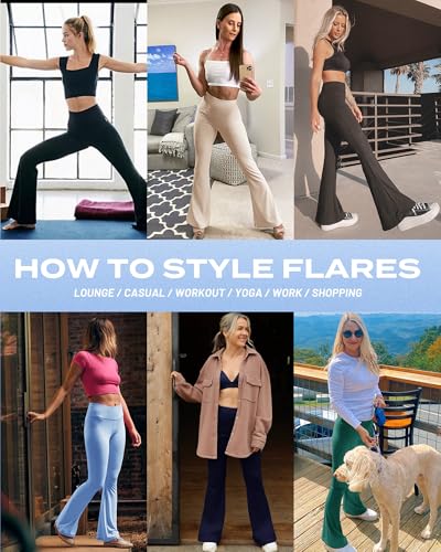 Sundwudu Black Flare Yoga Pants for Women - Soft High Waist Bootcut Leggings Tall & Long Bootleg Pants for Women