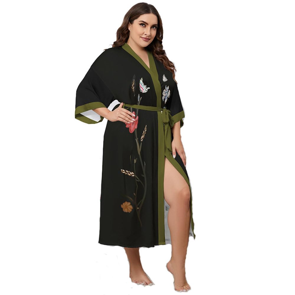 Bata Floral para Mujer Kimono de Satén Sedoso de Talla Grande Bata Larga Y Ligera para Dama de Honor Bata de Baño Bata de Boda