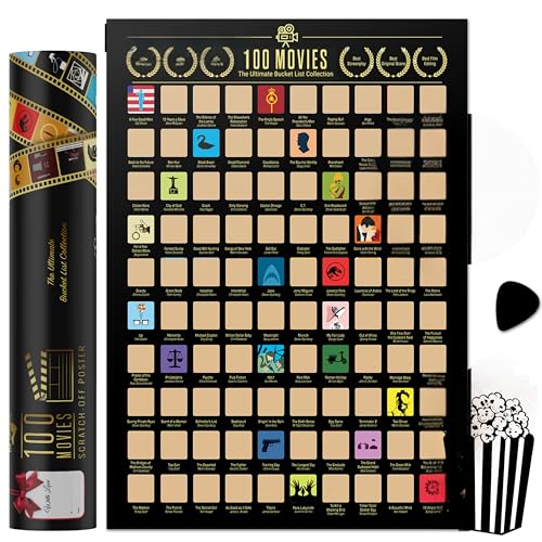 100 Movies Scratch Off Poster, Easy Off Gold Foil,100 Best Movies, Movie Bucket List Poster Includes...