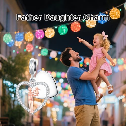 Image of PROESS Father Mother Daughter Charm fit Charms Bracelet Sterling Silver Charms for Bracelets Birthday Valentines Day Gifts for Daughter Mother Lover