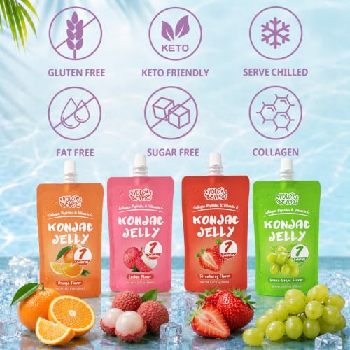 VOLO VERO Drinkable Konjac Jelly Pouch Variety Pack, Low Calories Snacks | Gluten Free, 0 Sugar, Keto, Vitamin C Healthy Fruit Snacks,10 Packet - Flavors Include Lychee, Strawberry, Orange, Grape - image 3