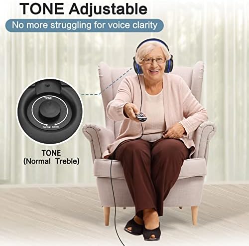 SIMOLIO Long Cord Headphones for TV & PC w/Tone Adjustment and Sound Amplification, Voiced Enhanced Wired Headset w/Volume Control, RCA & 3.5mm AUX, RCA Converter Included - SM-905TV