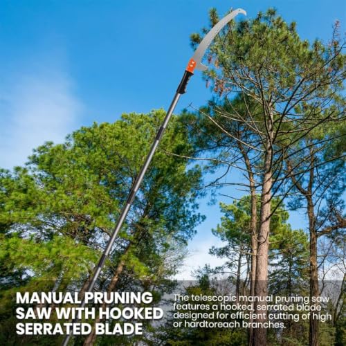 Image of Professional Tree Pruning Saw, Extendable Pole Saw with Curved Blade, Telescopic Handle for Garden Branch Cutting, Manual Tree Trimmer