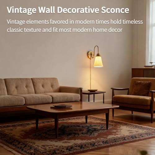 Image of Fetason Plug in Wall Sconces Set of 2, Modern Ceramic Gold Wall Sconce Light with Switch, Vintgae Bedside Wall Lamp Light Fixtures for Living Room Bedroom Kitchen Home Office Hallway
