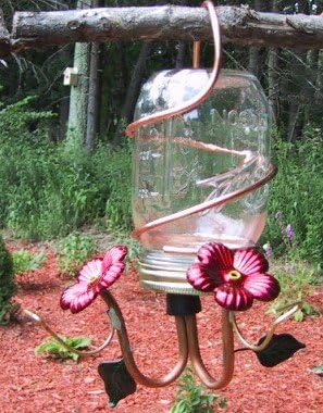Perry's Glass & Copper Hummingbird Feeder - CANNIN' JAR - Clear Handcrafted
