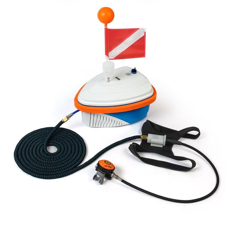 DGLUYUDV Ventilador de buceo, compatible con 2 buceadores, tanque de buceo recargable, compresor de aire impermeable con manguera de 50 pies, sistema de buceo para pesca recreativa, 10 horas