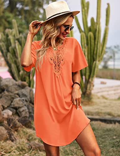Supnier Womens Bathing Suit Cover Ups Lace Crochet V Neck Summer Beach Swimsuit Coverup Dress3