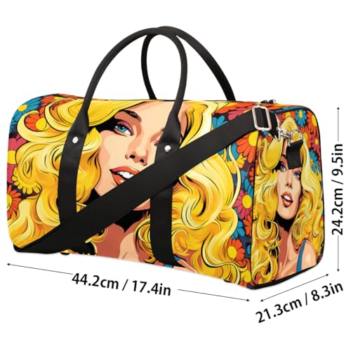 Travel Duffel Bag, Flower Floral Girl Sports Tote Gym Bag Foldable Western Aztec Weekender Bag Carry on Luggage Handle Bag Overnight Shoulder Bag for Women Men,A-18014