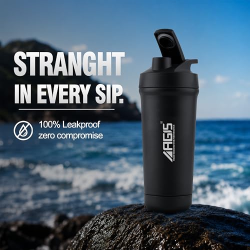 Image of AGIS Bottom's Up Premium Stainless Steel Shaker Bottle 700ml - Leak-proof mixer with bottom opener for easy cleaning. Rust-resistant, odor-free, BPA-free, dishwasher safe for gym & daily use.