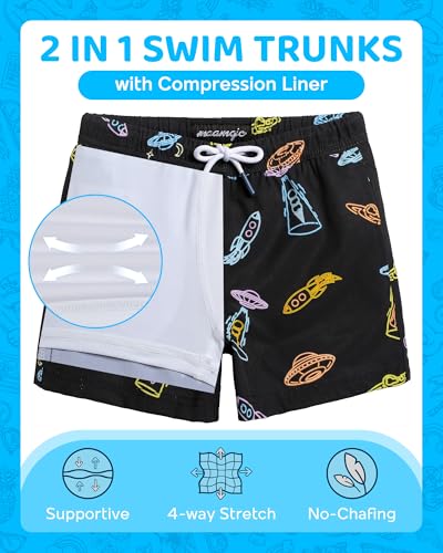 Image of maamgic Boys Swim Trunks with Compression Liner 4-Way Stretch Quick Dry Bathing Suit Toddler Beach Shorts