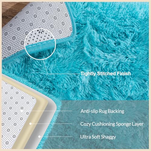 6x9 Rugs for Living Room, Large Fluffy Area Rugs for Bedroom, Soft Carpet Shag Kids Room Rug, Non-Slip Fuzzy Rugs Indoor (Turquoise Blue, 6ft x 9ft)