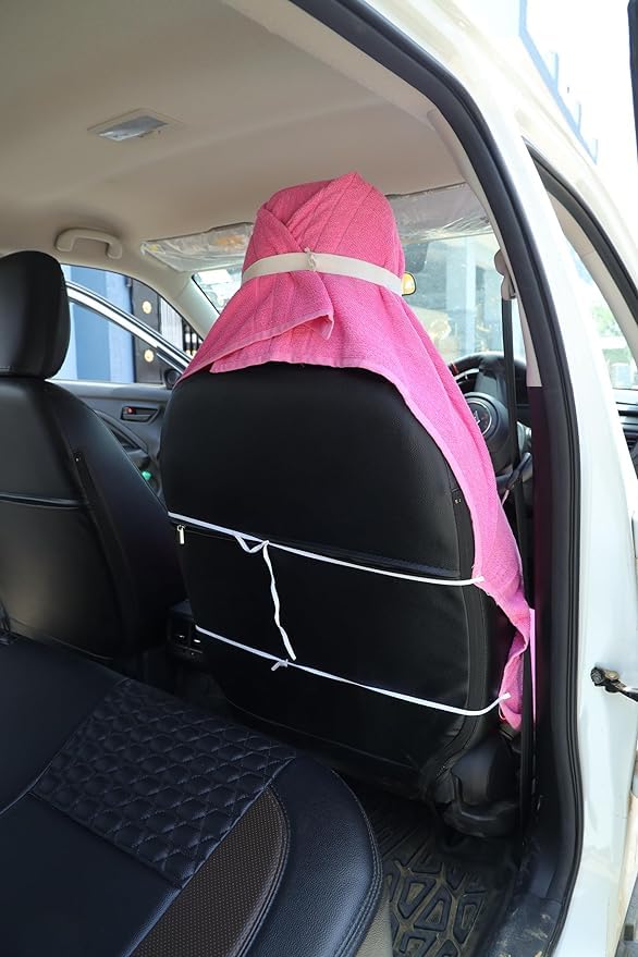 Image of Car Seat Cover, Towel Fabric, Elastic Fitting, Front Seat, Universal Fit for All Models, Pack of 2 (Pink)