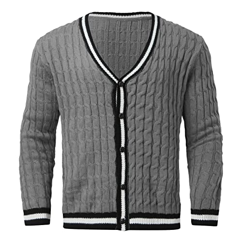 Cardigan en coton homme long résistant au froid gilet gris confortable taille M