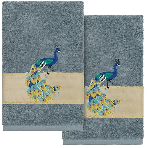 KHALPERA Elysium 2-Piece Hand Towel Set, Lustrous Embroidered Detail, Turkish Cotton, Soft & Plush, Ideal for Daily Use, 2 Hand Towels, Teal