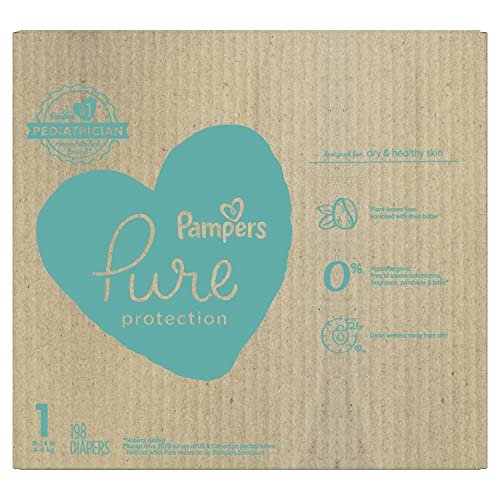 Image of Diapers Size 1, 198 Count - Pampers Pure Protection Disposable Baby Diapers, Hypoallergenic and Unscented Protection (Packaging & Prints May Vary)