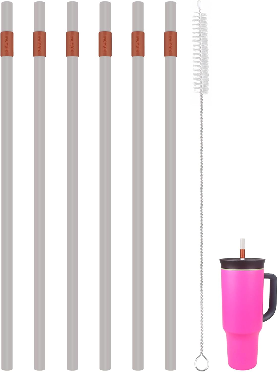 Replacement Straws for Owala 40oz Tumbler, with 1 Brush,6 Pack (Grey-orange)