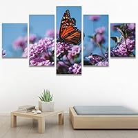 SIGNWIN 5 Panel Canvas Wall Art Birds Butterfly Closeup Colorful Contemporary Home Office Modern Art Multicolor Photography for Home Decorations Ready to Hang - 60
