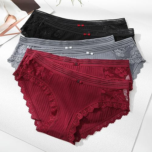 Image of LEVAO Cotton Underwear for Women 6 Pack Sexy Lace Cheeky Bikini Panties